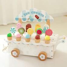 Ice Cream Cart, Pretend Play Toy, Parent-Child Interactive Toy, Develop Children's Hands-On Ability, Hand-Eye Coordination, Enhance Brain Development, Wooden Toy For Boys And Girls - Multicolor - View 2