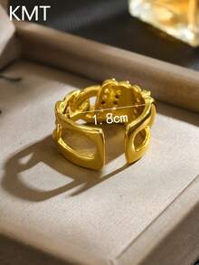 KMT 1pc Copper Inlaid Artificial Zirconia Creative Twisted Chain Women's Ring, 3D Line Design With High-End Luxury Feel, Essential Fashion Accessory For Young People, Minimalist High-End Commuter Style, Perfect Gift For Goddess Day, Women's Day, Birthday, Suitable For Workplace Colleagues, Best Friends, Female Elders, Elegant And Stylish. Thick Chain Cuban Open Ring, American Retro Hot Girl Style, Unisex, Street Cool Girls - Twisted Chain Clause - View 4