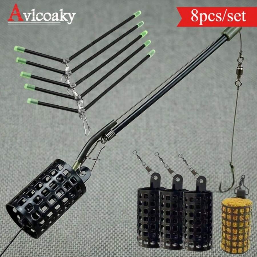 Avlcoaky 8pcs Fishing Feeder Set - 5pcs Anti-Tangle Feeders With Clips & 3pcs Metal Cage Bait Holders, Carp Fishing Tackle Accessories - Multicolor - View 1
