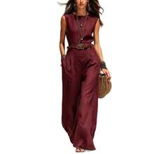Elegant Sleeveless Round Neck Jumpsuit With Belt & Wide Leg, Casual Vestidos Elegantes For Everyday Wear - 白色 - 查看 4