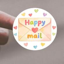 48/24 Autocollants circulaires | Texte << Happy Mail », design d'enveloppe aquarelle et cœur arc-en-ciel, parfait pour sceller les enveloppes, l'emballage cadeau, la décoration faite main, les sacs cadeaux et les étiquettes de cartes de vœux, la production de bijoux, l'affichage et les fournitures d'emballage - rond - Voir 2