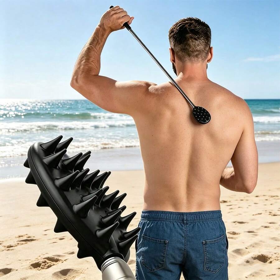24-Inch Palm-Shaped Back Scratcher, Heavy-Duty PVC Material, One-Handed Operation, Adjustable Length, Portable Back Massager, Comfortable Accessory For Travel, Home And Camping, Personal Care Product, Sturdy Construction