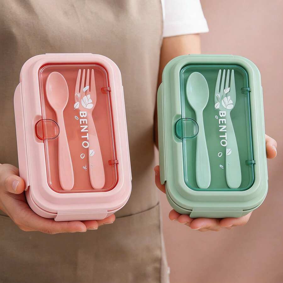 1pc Double Layer Lunch Box With Utensils, Leak-Proof Sealed Bento Box, Suitable For Office, Outdoor Dining, School, Microwave , Dishwasher , Back To School And Office Essential