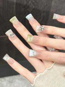 Handmade Duck/Flare Shaped Press-On Nails With Y2K Baddie Style,Pink Nails,Sweet & Cute Nails,Shining Bright,Summer Nails,Designed For Women And Girls, , Suitable For Parties, Ceremonies, And Daily Wear. Ideal Gift For Ladies And Girls. Summer Nails - Pink - View 4
