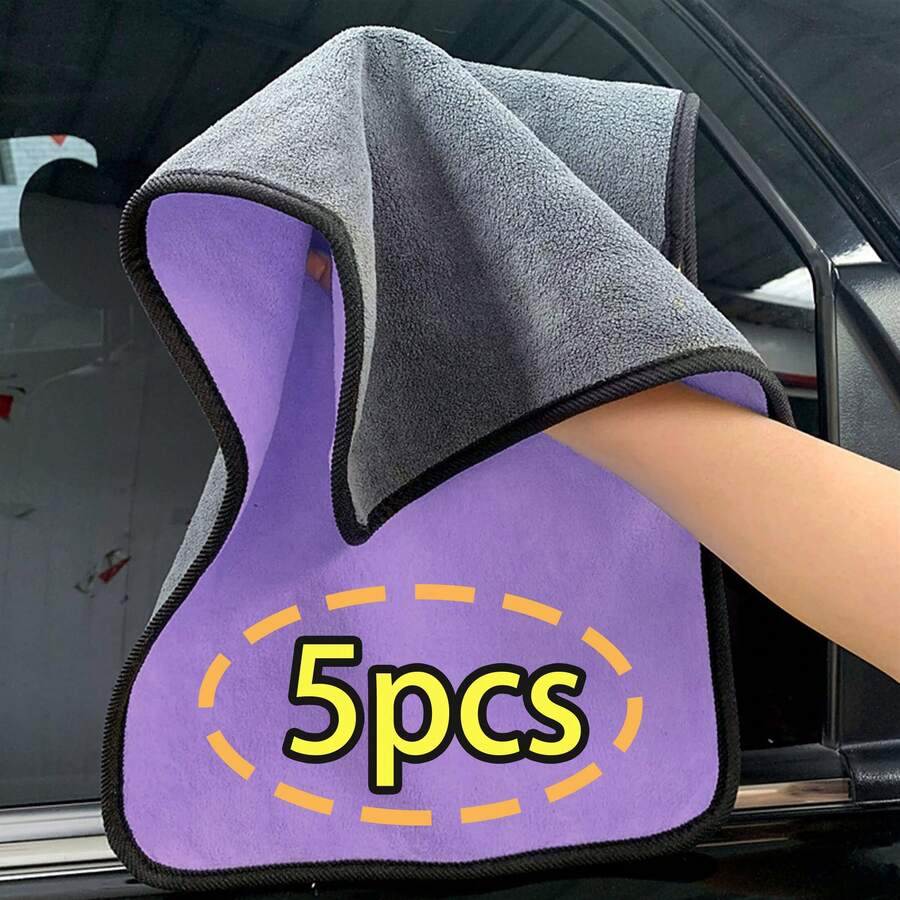 5pcs/3pcs/2pcs/1pc Ultra Soft Microfiber Car Cleaning Towels, Pet Towels, Lint-Free, 400g/㎡, Super Absorbent, Thick Washable Kitchen Cloths, For Cleaning Car Windshield, Windows, Dashboard, Steering Wheel, Trunk, Stove, Pots, Bowls, Faucets, Kitchen, Bathroom And Furniture, Perfect For Car Detailing