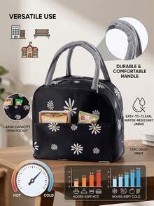 Bolsa Térmica Reutilizável e Portátil com Estampa de Margarida, Revestimento de Folha de Alumínio, Adequada para Escola e Atividades ao Ar Livre - Multicolorido - Visão 4