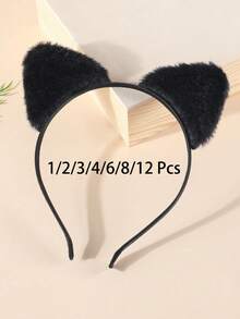 1/2/3/4/6/8/12入 女孩新款可愛毛茸茸貓耳髮箍 短絨毛髮圈 豹耳 Cosplay 髮帶 派對禮物髮飾 - 彩色 - 查看 1