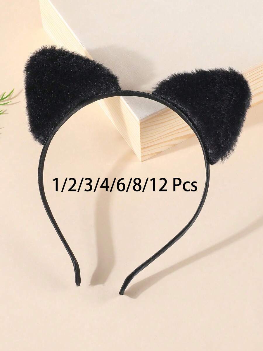 1/2/3/4/6/8/12入 女孩新款可愛毛茸茸貓耳髮箍 短絨毛髮圈 豹耳 Cosplay 髮帶 派對禮物髮飾 - 彩色 - 查看 1