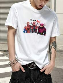 T-shirt graphique Marvel Team Red Spider-Man Deadpool 100 % coton - Vêtements homme - T-shirts humoristiques - Vêtements d'été homme - Série Marvel - Idées cadeaux homme - Streetwear - Blanc - Voir 4