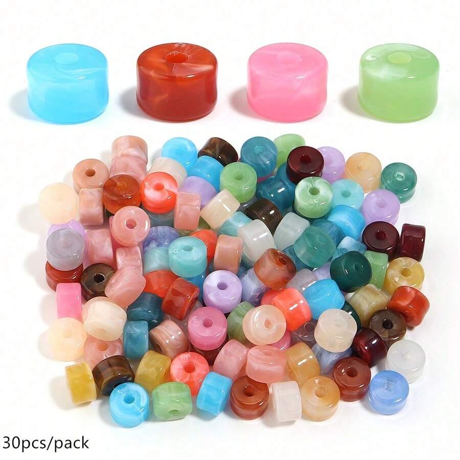 30 hạt/gói, hạt acrylic hình trụ ngắn 12*8mm, màu nhuộm tie-dye, hạt hai tông màu cổ điển thanh lịch, thích hợp làm đồ trang sức, vòng tay DIY, dây chuyền điện thoại, vòng cổ.