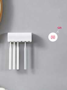 1pc No-Drill Wall-Mounted Toothbrush Holder With Cover, Electric Toothbrush Holder For Bathroom, Toothpaste Storage Rack, 2/5/6 Slot Self-Adhesive Toothbrush Organizer Suitable For Home, Bathroom Storage Accessories - White - View 15