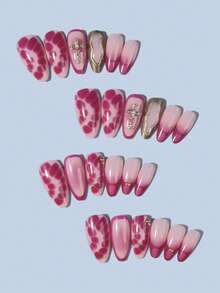24pcs Long Almond Shape 3D Gel French Design Press-On Nails, Fake Nails Set, Includes: 1pc Jelly Glue And 1pc Nail File, Almond Nails - Multicolor - View 4