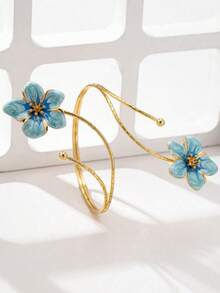 1Pc Punk Style Exaggerated Alloy Metal Multi-Color Enamel Flower Bracelet - Gold - View 3
