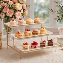 3-Tier Foldable Metal Stand White Plastic Tiered Food Display Rack, Suitable For Fruit, Desserts, Wedding, Birthday Party Display - Multicolor - View 10