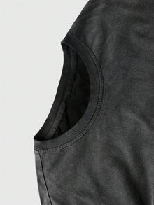 Summer New American Street Style Solid Color Washed Distressed T-Shirt Men Brand Vintage Washed Black Gray Loose Silhouette Short Sleeve Top Niche Design 100% Breathable Versatile Super Popular Street Style Basic - Black - View 4