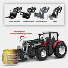 1:24 Scale Remote Control Tractor Toy Electric Alloy Farm Truck with Headlights RC Car Set for Boys Birthday Christmas Gifts - brazo delantero - Ver 4