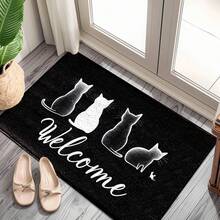 1 buah Keset Pintu Motif Kucing Hitam Selamat Datang dengan Permukaan Kasmir Imitasi dan Sol TPR, Keset Kamar Mandi, Keset Dapur, Keset Ruang Cuci, Dekorasi Suasana Liburan, Dekorasi Rumah, Dekorasi Pesta, Dekorasi Pernikahan, Dekorasi Ruang Makan & Dapur - MultiWarna - View 3