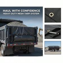 [Free Shipping] Heavy Duty Mesh Tarp 7' X 22' For Dump Truck, Trailer, Truck Bed, PVC Coated Fabric 18oz Double Pocket Brass Grommets Reinforced Double Needle Stitch Webbing Black Finish-XY412928 - Default0 - View 6
