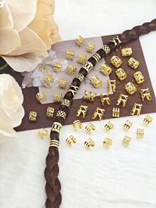 50pcs Alloy Braiding Mixed Set, Hair Dreadlock Accessory Braid, Metal Hair Rings Cuffs Clips For Dreadlock Accessory Jewelry Decorations(Without Box) - Gold - View 4