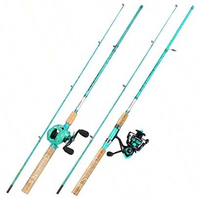 Fishing Rod And Reel Combo 2-Piece 5-Foot 6-Inch Graphite And Fiberglass Rod Durable And Strong Quickset Anti-Reverse Fishing Reel 1Pack/2Pack