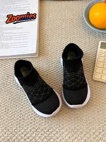 1 par de zapatillas tipo calcetín lindas y de moda para niños y niñas, la mejor opción para la temporada de regreso a clases, estilo minimalista versátil, suela suave antideslizante transpirable y resistente al desgaste, adecuadas para uso diario, salidas, escuela, vacaciones y uso casual. - Negro - Ver 4
