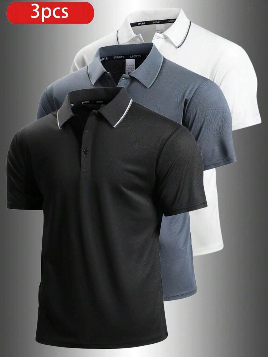 3件組男士夏季輕便透氣通勤辦公休閒沙灘短袖 Polo 衫 - 彩色 - 查看 1