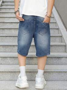 歐美青少年男童黑色休閒時尚牛仔短褲 - 深色水洗藍 - 查看 2