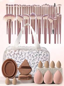 Set Alat Rias 4PCS/50PCS Termasuk: 36 Kuas Rias + 1 Tas Kosmetik dan Perlengkapan Mandi Multifungsi Tahan Air dengan Resleting + 1 Alat Pembersih Kuas Rias + 6 Spons Rias Mini + 3 Puff Bedak Segitiga + 3 Spons Rias - MultiWarna - View 1
