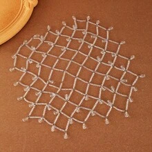 Chuỗi tóc đính trán phong cách Flapper cổ điển thập niên 1920 với lưới pha lê trong suốt và tua rua, phụ kiện tóc cô dâu bằng voan lưới đính đá rhinestone cho đám cưới, tiệc chủ đề và sự kiện retro - Bạc - Xem 3