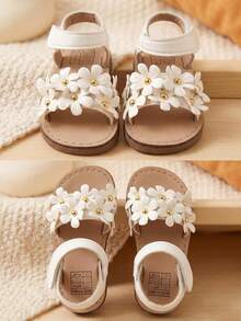 1 Pair 2026 New Girls' Sandals, Featuring Minimalist Sweet Floral Design, Suitable For Daily Outings, Play And Holiday Celebrations - Beige - View 5