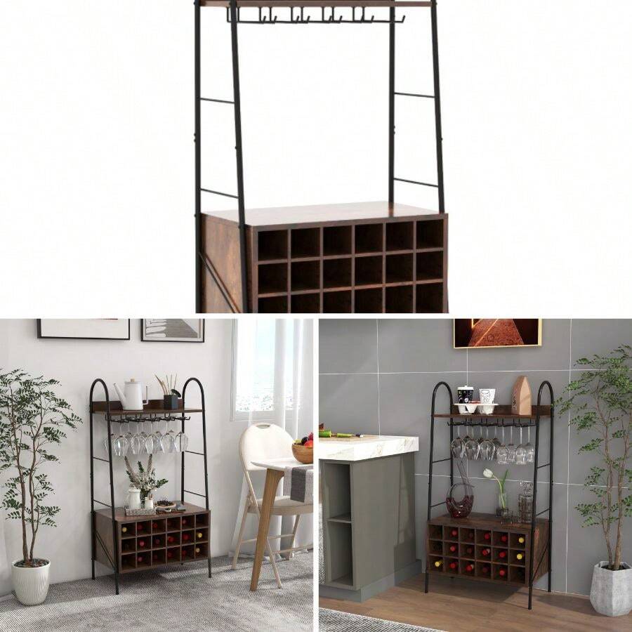 Baker's Rack With Detachable Wine Rack And 5 Rows Of Stemware Holder - View 1