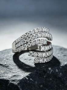 1pc Twisted Multi-Row Synthetic Cubic Zirconia Ring, Suitable For Everyday Wear, Parties, And Special Occasions. No Box. - Silver - View 4