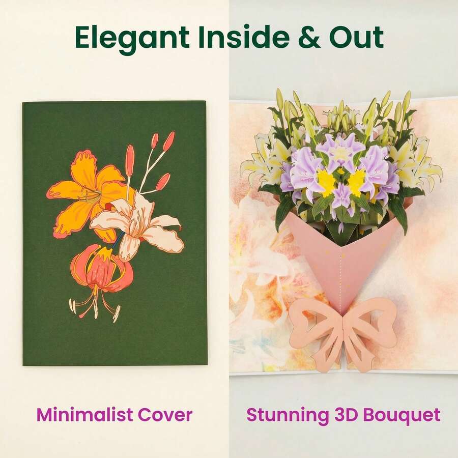 1set Pop-Up 3D Lily Flower Greeting Card With Envelope, Suitable For Teacher's Day, Friend's Birthday And Other Occasions, Creating A Warm And Casual Gift Atmosphere - View 1