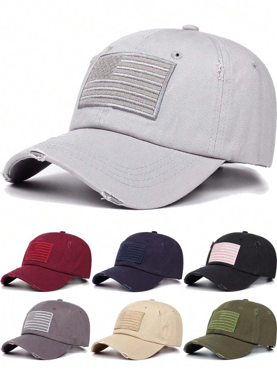 1頂美國國旗刺繡棒球帽,星條旗刺繡,中性情侶款,可調節尺寸,做舊設計時尚休閒軟頂帽,戶外運動遮陽帽,卡車司機曲邊帽 - 彩色 - 查看 1