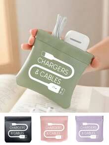 Storage Bag With Data Cable Letter Pattern, Elastic Band, Self-Sealing Storage Bag, Data Cable Storage Bag, Cosmetic Storage Bag, Portable Key Storage, Lipstick Storage, Data Cable Storage, Travel Handheld Storage Items, Gift For Friends And Family, Small Gift Storage - Multicolor - View 6