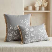 Französischer Landhausstil Vogel-Stickerei Kissenbezug, Vintage Botanik Blumen Kissenbezug mit Quastenbesatz, Shabby Chic Salbeigrün & Beige Heimdekoration, 1 Stück - Anthrazitgrau - Übersicht 12
