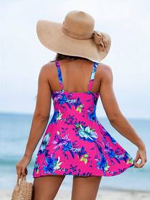 Nuevo modelo 2026:Conjunto Tankini de Mujer Nuevo Estilo Falda Estampado Tropical Moda Sexy Cross Strap Traje de Baño Tankini - Multicolor 1 - Ver 11