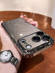 Casing Ponsel PC Transparan Berlapis Payet Berkilau Mewah, Kompatibel dengan iPhone 17 Pro Max 16 15 14 13 12 11 Pro Max, Pelindung Belakang Keras Tahan Guncangan - Perak - View 2