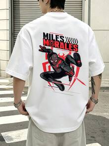 Marvel Miles Morales Spider-Man Action Scene Graphic T-Shirt 100% Cotton Men's Clothing Men's Shirt Men's Holiday Wear Marvel Series Gifts For Men Streetwear - 白色 - 查看 1