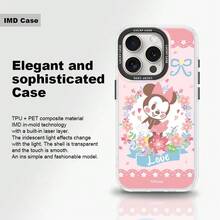 1pc TPU+PET Material Transparent Gradient Laser Phone Case Disney Minnie Cartoon Cute, Spring Floral Soft Girly Style Women's Universal Protective Shell Compatible With IPhone 18 Pro/18 Pro Max/17/17 Pro/17 Pro Max/17/16/15/14/13 Series - Gradient Colors - View 2