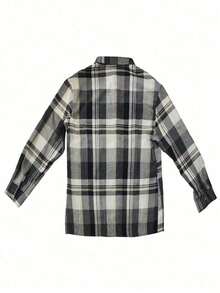 Plus Size Woven Plaid Shirt Collar Top, Long Regular Sleeves, Front Button Design, Perfect Choice For Women's Autumn Wear. Vacation - Black - View 2