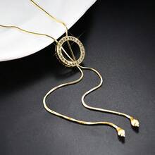 1 st Fashionabla strass geometriska runda långa tröja kedja halsband - gyllene - Visa 3