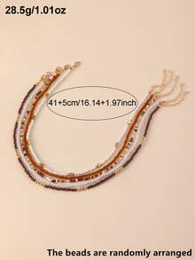 NAIZHU 5pcs Bohemian Vacation Style Colorful Seed Bead Necklace Set, Teen Daily Party Accessory, Random Color - Brown - View 6