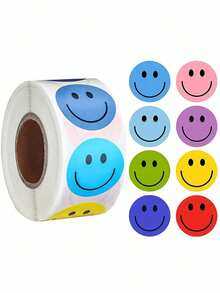 500pcs/Rollo Pegatinas de Recompensa con Cara Sonriente Redonda de Dibujos Animados Rollo de Pegatinas Coloridas - Multicolor - Ver 6