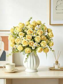 1pc Artificial Rose Flower, Suitable For Spring, Summer, Wedding, Home Decor, Kitchen Supplies, Restaurant, Room Decor, Bedroom Decor, Bathroom Supplies, Holiday And Birthday Party Supplies, Outdoor Garden Decor, Valentine's Day Gift - Yellow - View 6