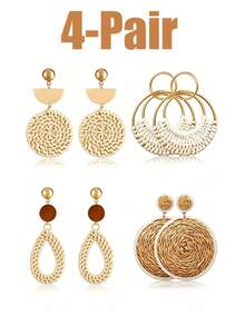 Xiacheng 1-4 Pairs Rattan Earrings For Women Beach Essentials Tassel Dangle Boho Straw Earrings - Multicolor 2 - View 14