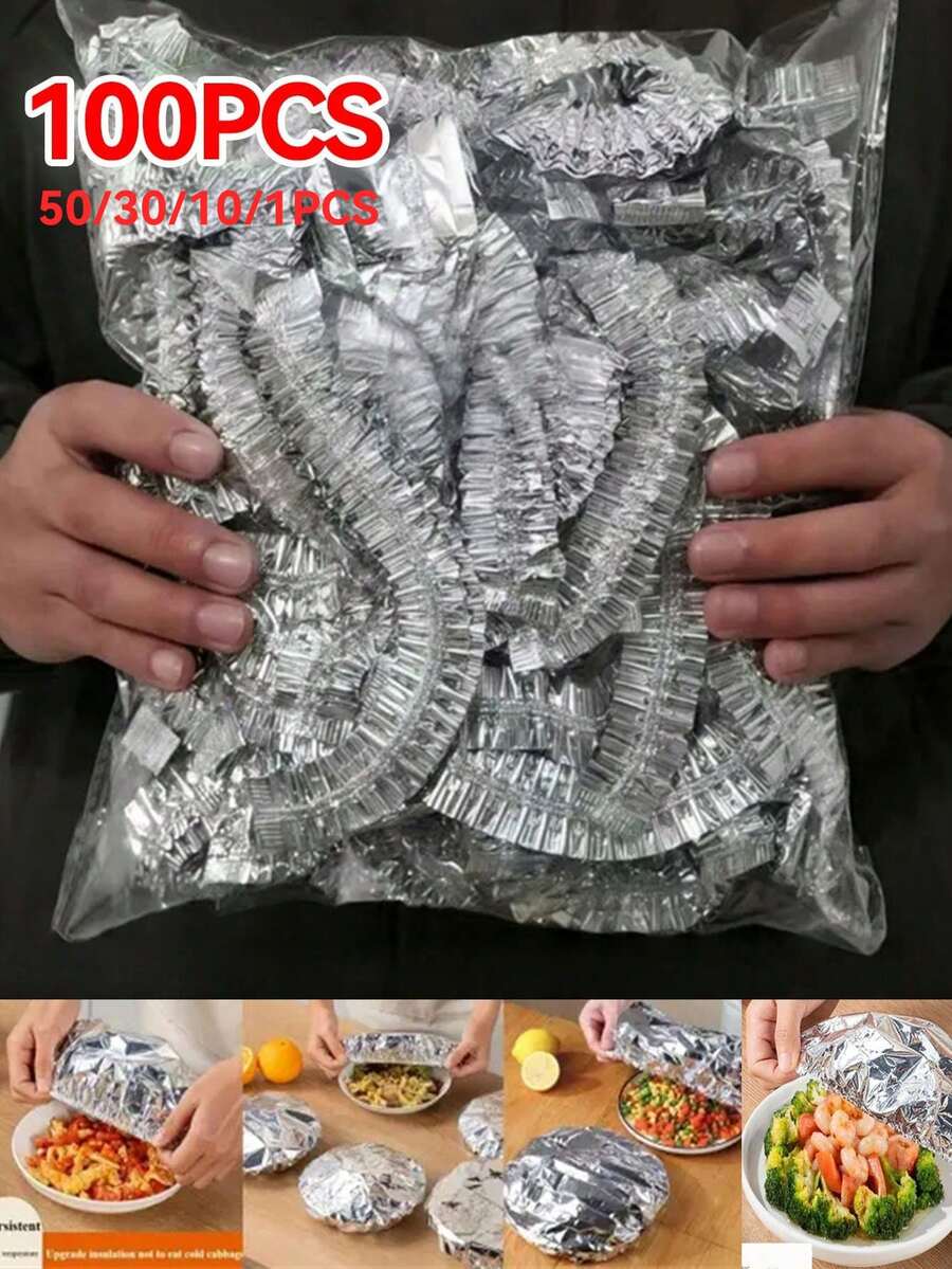 100/50/30/10/1入 鋁箔保溫蓋，適用於廚房與餐桌 - 可重複使用，保溫保鮮，適合野餐、露營與居家使用，露營食物保溫蓋|食品安全蓋|可重複使用食品保鮮膜，冰箱儲存與收納