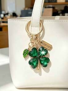 1pc Lucky Four-Leaf Clover Keychain, Sparkling Faux Crystal Four-Leaf Clover Key Ring With "GOOD LUCK" Tag, For Bag And Car Decoration, Perfect Gift For Women - Multicolor - View 9