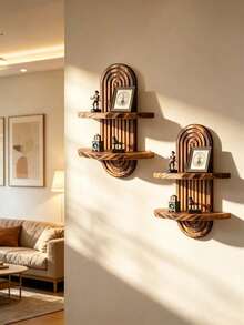 1pc/2pcs Bohemian Style Wavy Wooden Wall Frame Set, Rainbow Arch Farmhouse Wall Shelf, Easy To Install, Suitable For All Seasons, Living Room Wooden Wall Hanging Storage Rack, Christmas And Halloween Gift, Gift For Mom And Teacher, Home Decor - Suitable For Living Room, Bedroom, Bathroom, Room - Multicolor - View 13