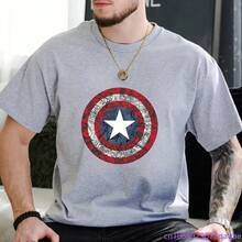 Disney 2026 New  Avenger Shield Print Fashion Men's Casual Crew Neck Loose Comfortable Short Sleeve T-Shirt - 3 - 查看 10